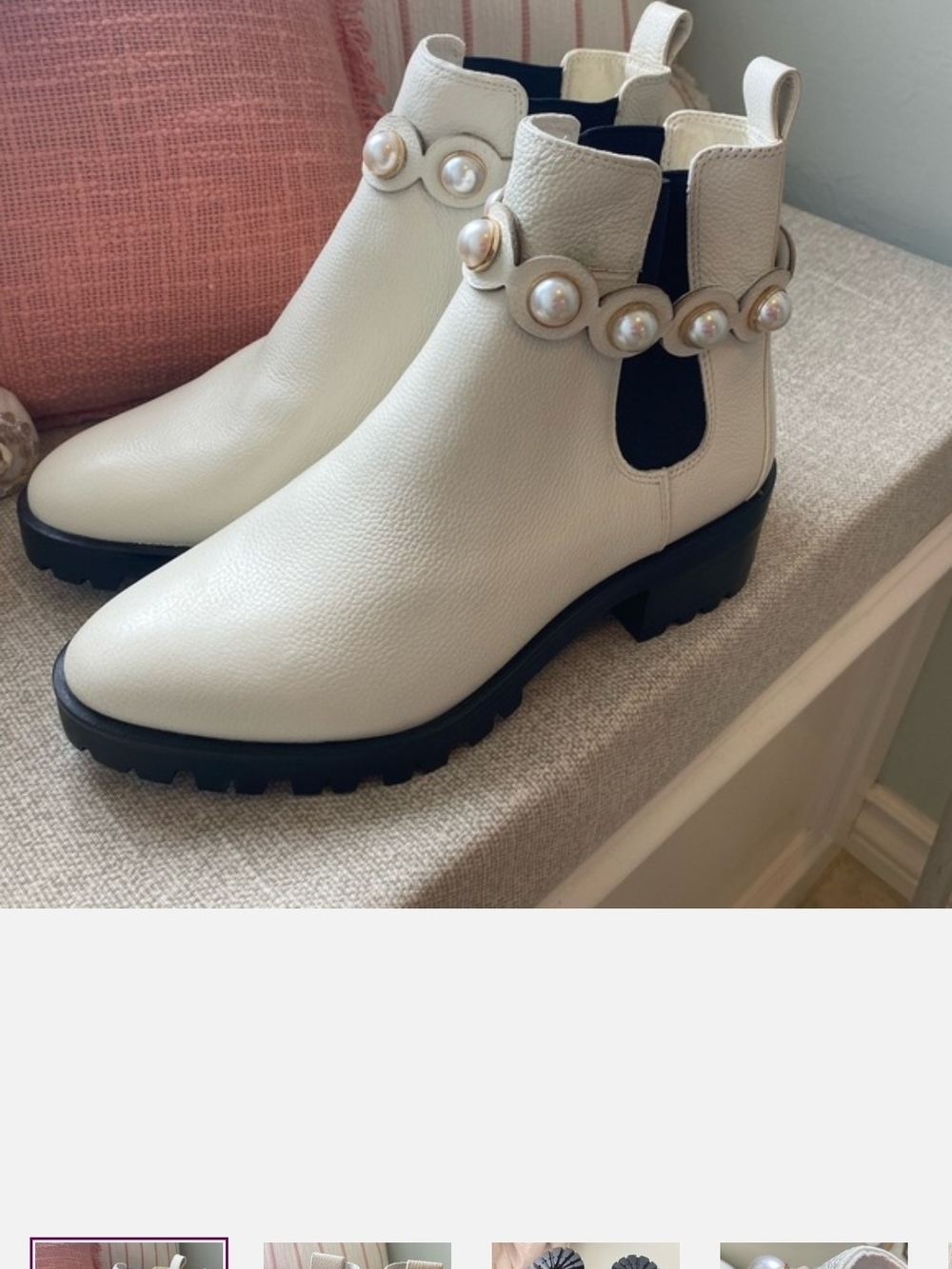 Karl Lagerfeld White Leather Chelsea Boots with Pearl Trim